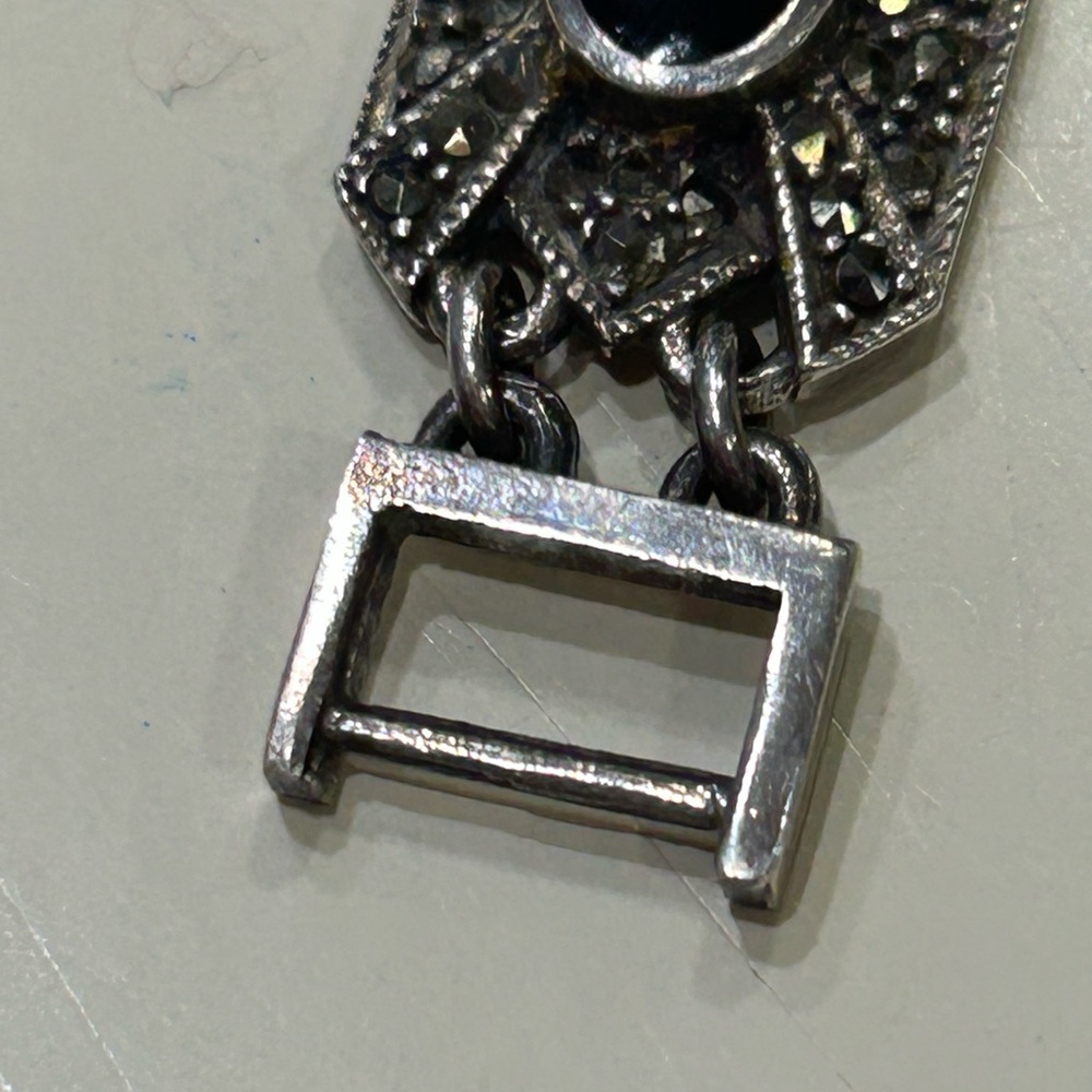 Vintage Art Deco Onyx, Marcasite and Sterling Silver Bracelet - Picture 8 of 11